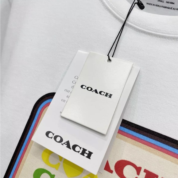 NWT COACH  Women’s Embroidered  Rainbow SignatureT Shirt Organic Cotton White L - Picture 3 of 4